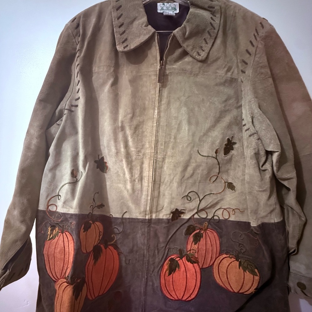 Quacker Factory: Pumpkin Embroidered Suede Jacket